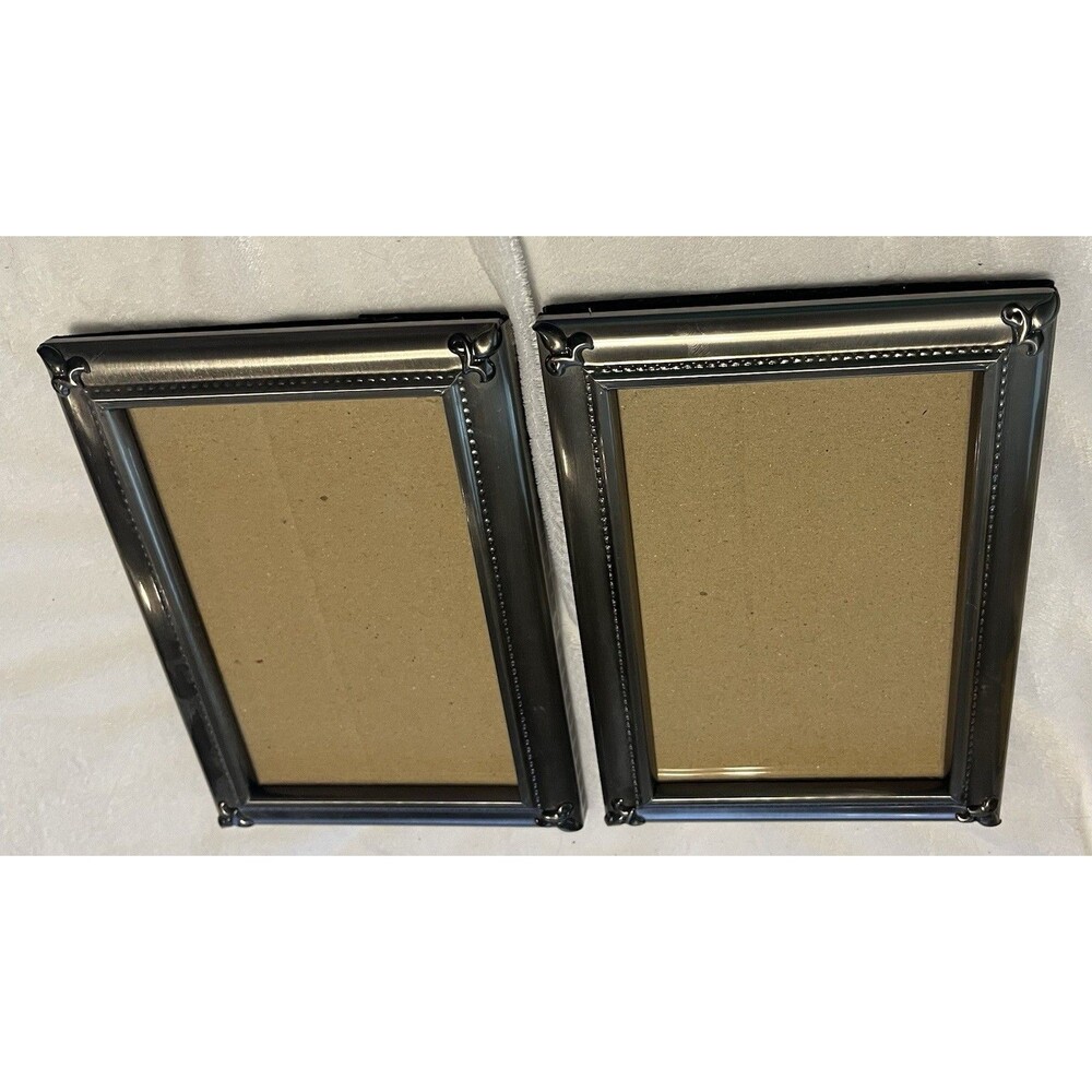 Set of 2 Brushed Silver Metal 5x7 Photo Frames Clear Glass Easel Back Portrait
